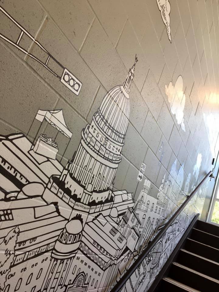 Graphics banner on wall
