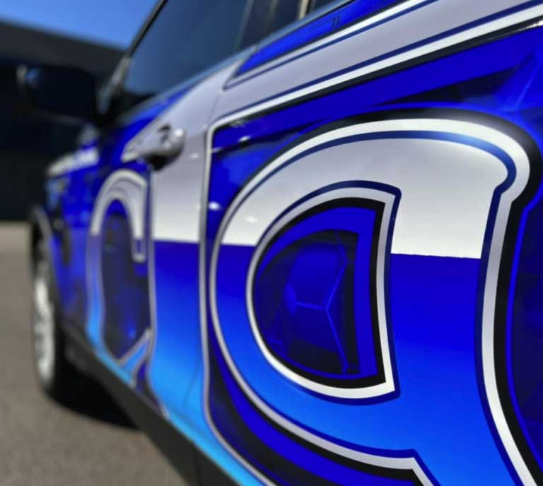 Blue Graphics on Car Blue Graphics on Car